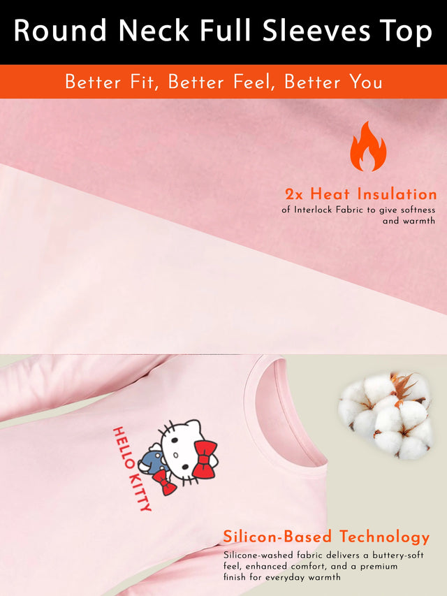 Girls Round Neck Full Sleeves Thermal Top and Bottom Set for Winter Wear, Warm Base Layer Comfort and Regular Use