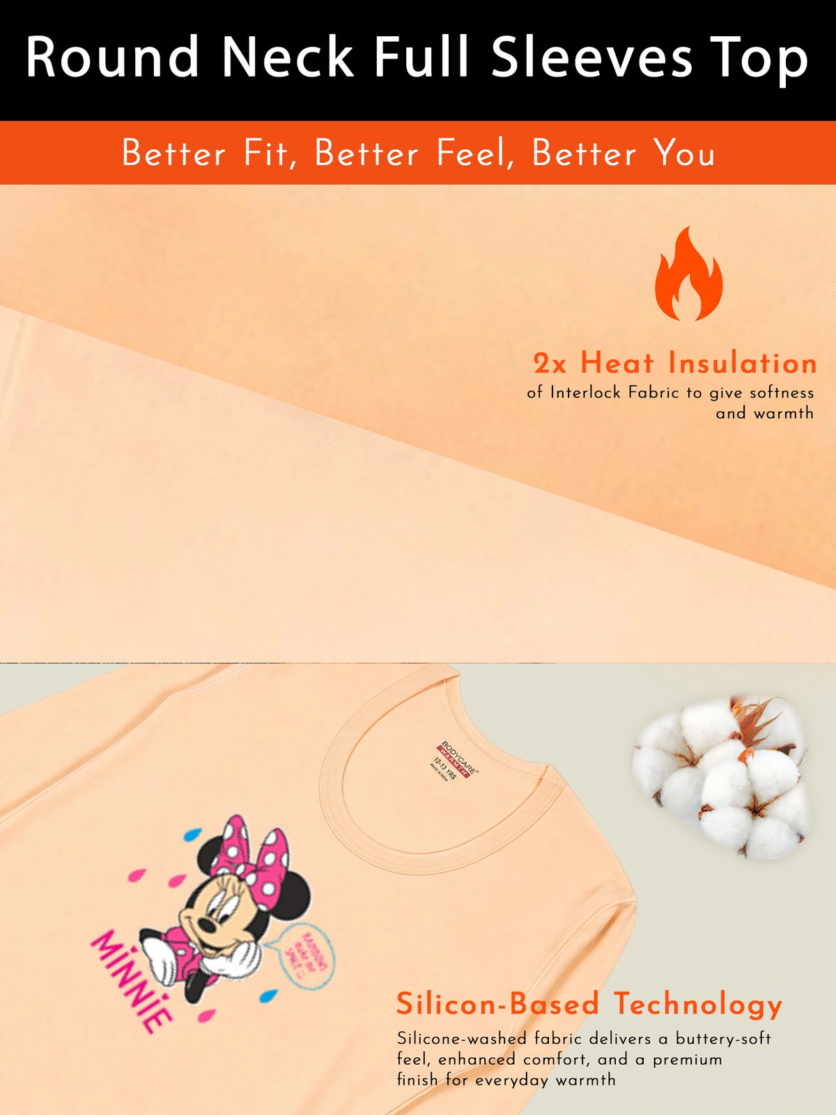 Girls Round Neck Full Sleeves Thermal Set for Winter Layering, Cold-Weather Comfort and Everyday Warm Innerwear - Pack of 1