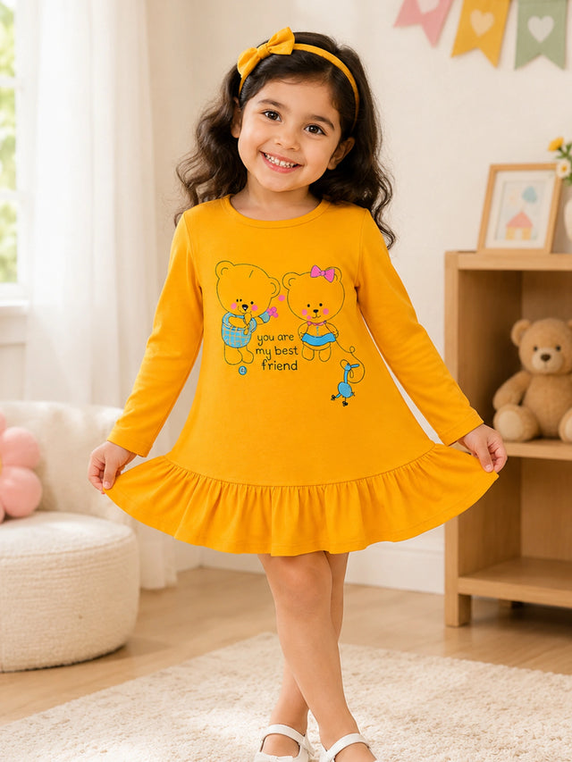 Baby Girls 100% Cotton Full Sleeve Frock with Breathable Fabric, Skin Friendly Regular Fit and Comfortable Wear - Pack of 1