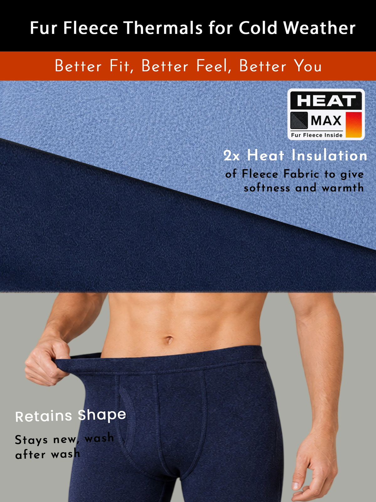 Men 100% Cotton Fleece Thermal Bottom for Winter Wear, Heat Retention and Cold-Weather Layering - Pack of 1