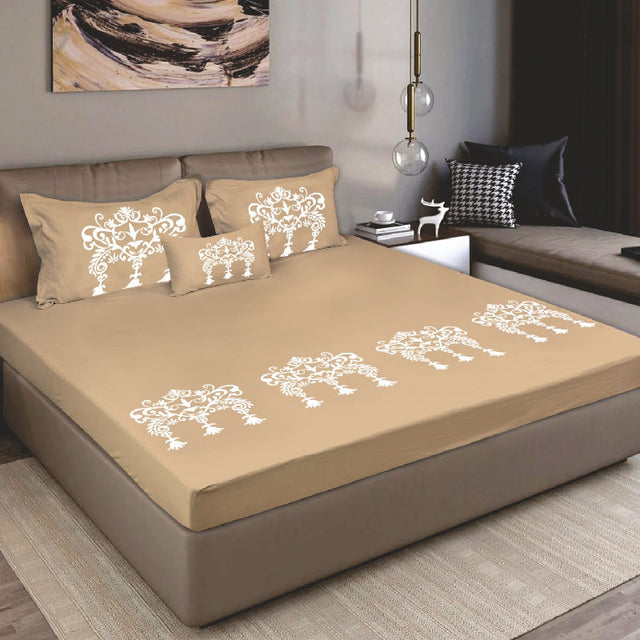 King Size Cotton Bedsheet Brown Ornamental Print - Bodycare