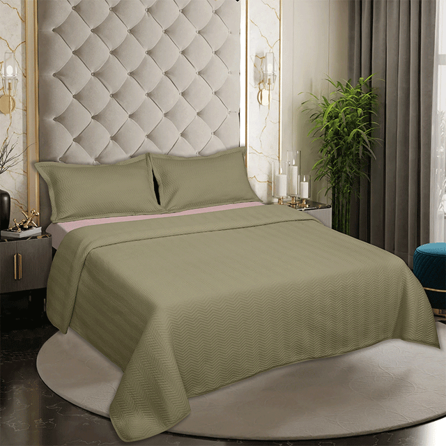 King Size Cotton Jersey Bedcover Chevron Green - Bodycare