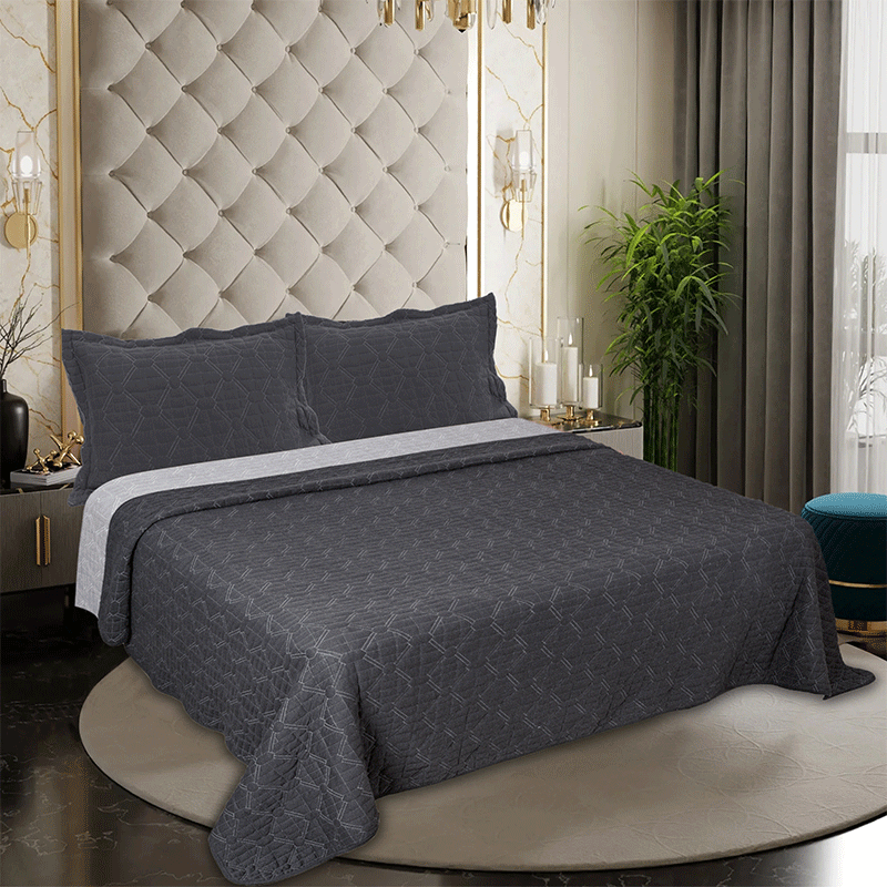 King Size Jersey Bedcover Grey Diamond Quilted - Bodycare