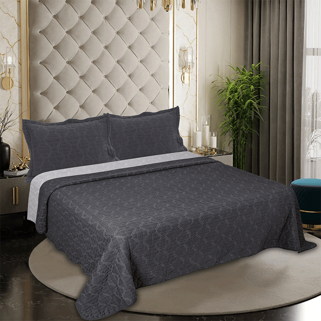 King Size Jersey Bedcover Grey Diamond Quilted - Bodycare