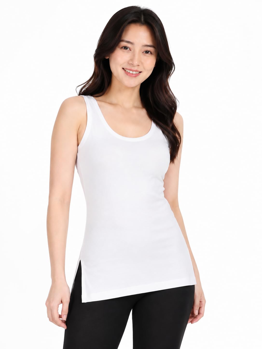 Women's Interlock Round Neck Sleeveless Thermal Top - White - 90