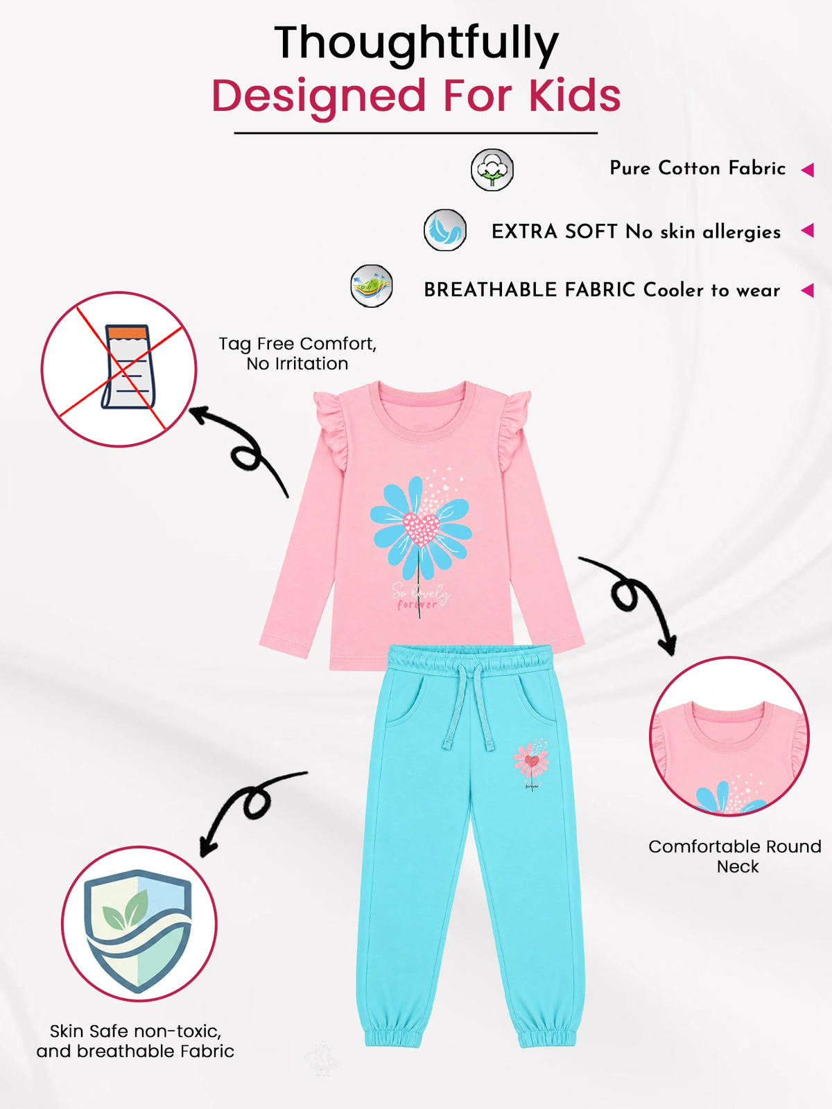 Girls 100% Cotton T-Shirt and Pajama Set with Soft Breathable Comfort for Lounge Wear and Nightwear - Pack of 1