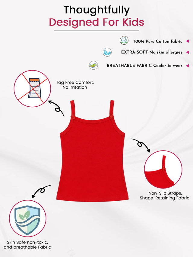 Girls Cotton Vest Camisole, Sleeveless Design and Regular Fit for Comfortable Innerwear Essentials - Pack of 6