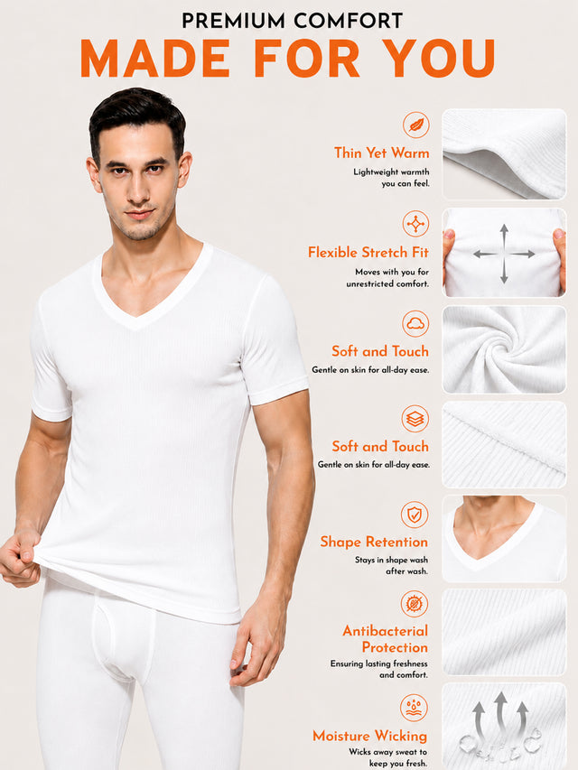 Men Antibacterial Thermal Top with V Neck and Half Sleeves for Winter Base Layering and Cold-Weather Comfort Essentials