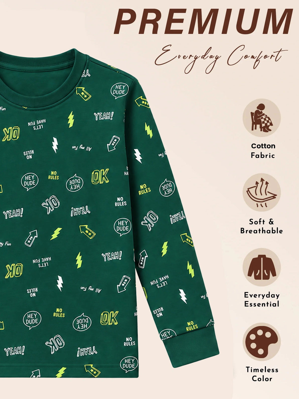 Boys Printed Round Neck Full Sleeve T-Shirt for Casual Wear, Comfortable Coverage and Everyday Wardrobe Use - Pack of 1