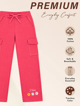 Girls French Terry Track Pant with Printed Regular Fit for Casual Wear, Lounge Comfort and Easy Movement