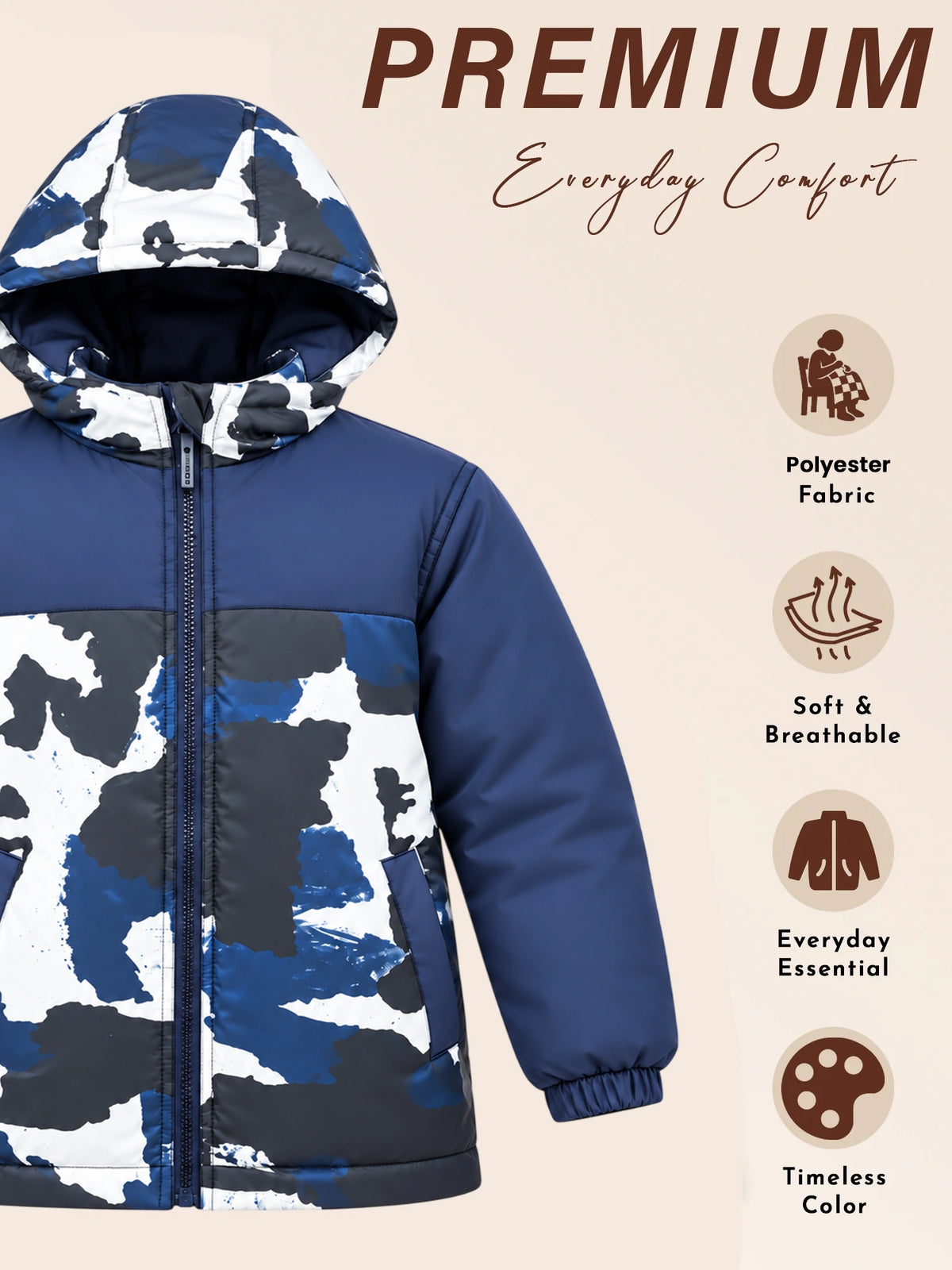 Boys Polyester Quilted Hooded Winter Jacket with Full Sleeves for Warm Casual Wear and Outdoor Comfort - Pack of 1