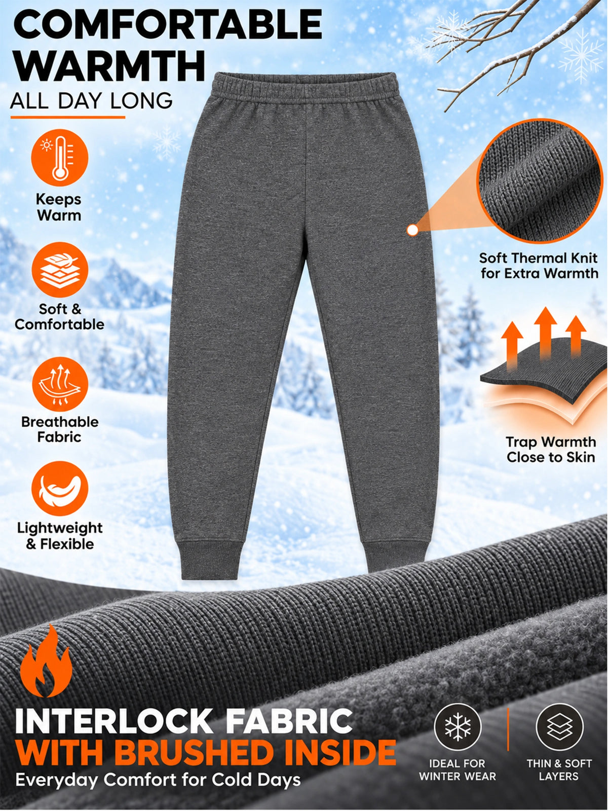 Unisex Kids Thermal Bottom Long Pant with Very High Warmth for Winter Layering and Cold Weather Comfort