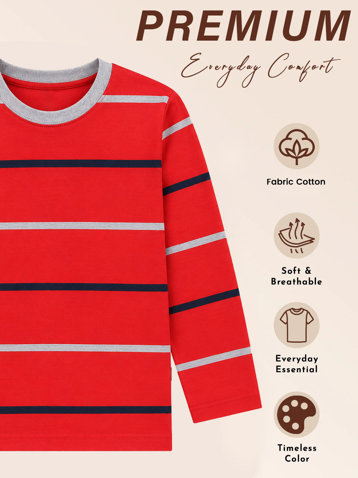 Boys Printed T-Shirt with Round Neck and Full Sleeves for Comfortable Casual Wear and Regular Everyday Use