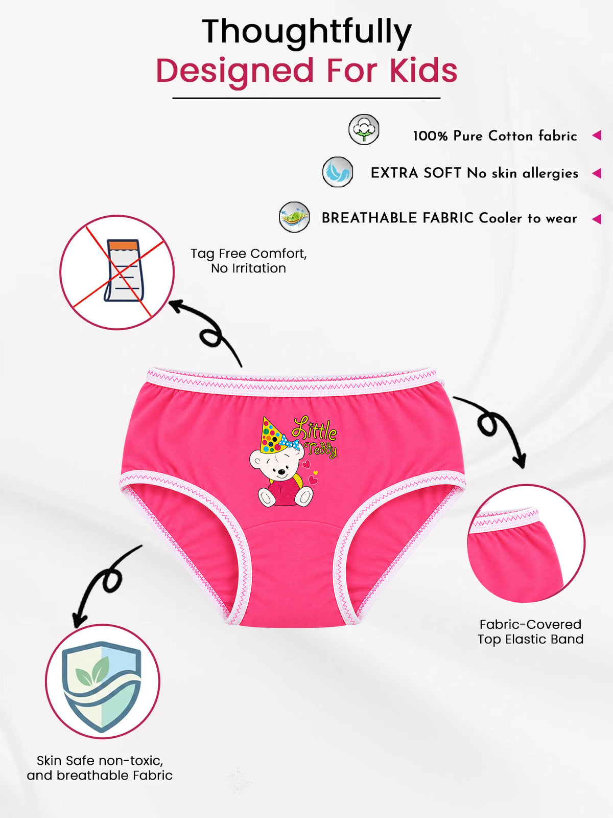 Girls Printed Innerwear Panty with Top Elastic for Everyday Comfort, Easy Fit and Wardrobe Essentials - Pack of 3