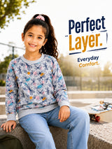 Girls Printed Round Neck Full Sleeve Sweatshirt for Casual Wear, Comfortable Coverage and Winter Wardrobe Use - Pack of 1