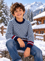 Boys Polyester Blend Round Neck Full Sleeves Sweater with Comfortable Winter Wear Styling and Regular Use