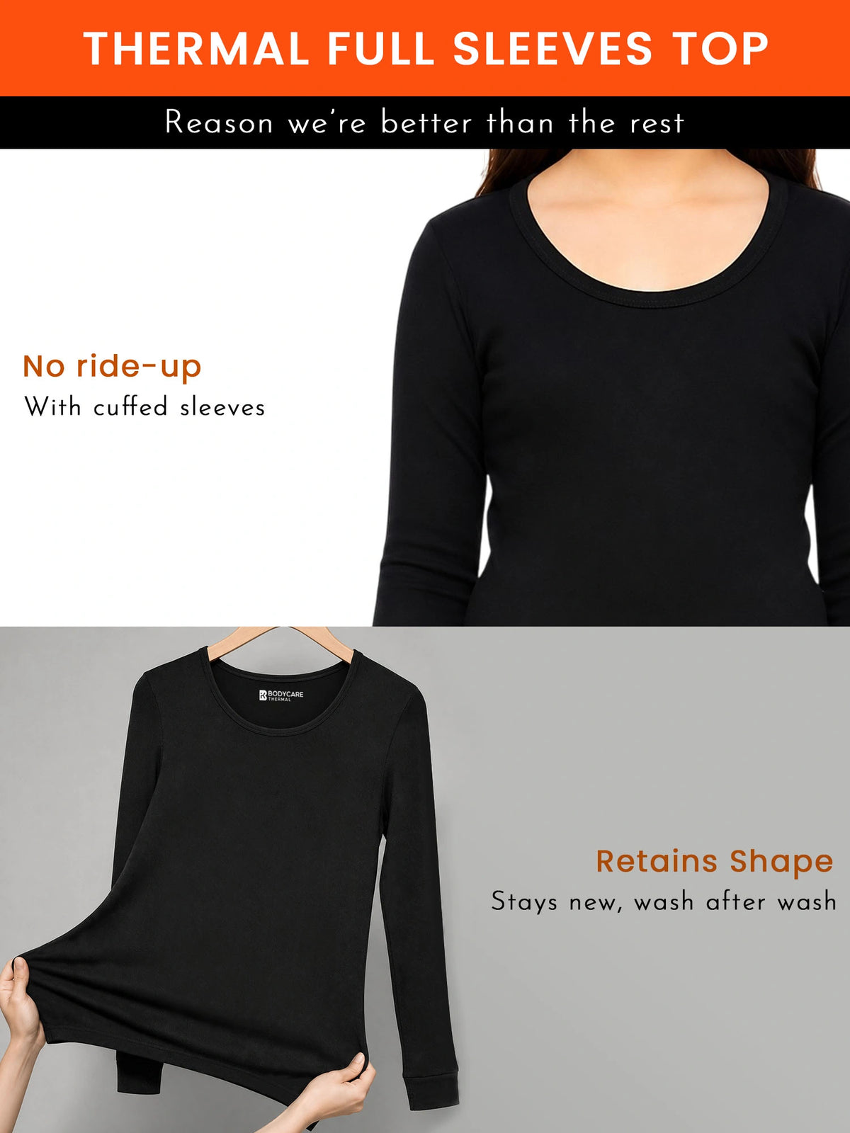 Girls Rib Eyelit Round Neck Full Sleeves Thermal Top