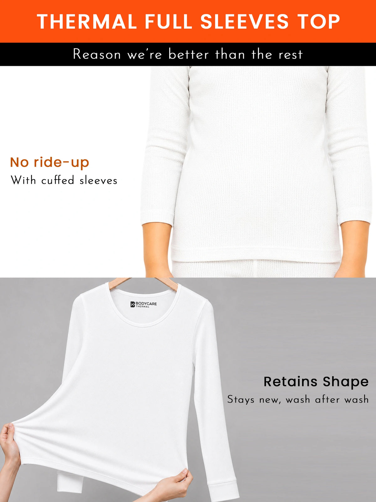 Girls Rib Eyelit Round Neck Full Sleeves Thermal Top
