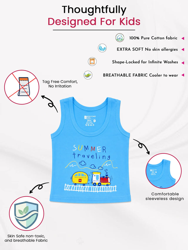 Baby Boys 100% Cotton Sleeveless Round Neck Vest for Everyday Innerwear Comfort and Regular Use - Pack of 6