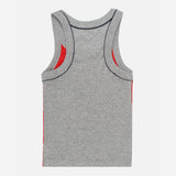 Kids grey sleeveless cotton vest with contrast red accents and soft stitched edges, back view
