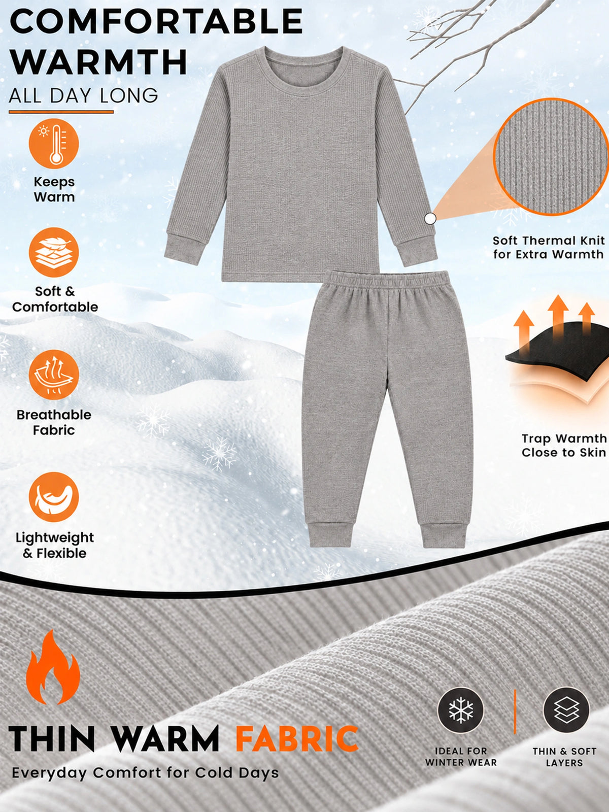 Unisex Thermal Set with Coordinated Top and Bottom Warmth, Winter Innerwear Comfort and Everyday Cold Weather Use - Pack of 1