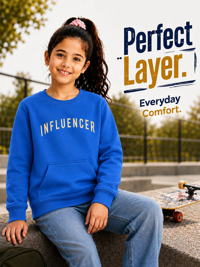 Girls Round Neck Full Sleeve Sweatshirt for Casual Wardrobe Comfort, Lounge Wear and Regular Winter Styling