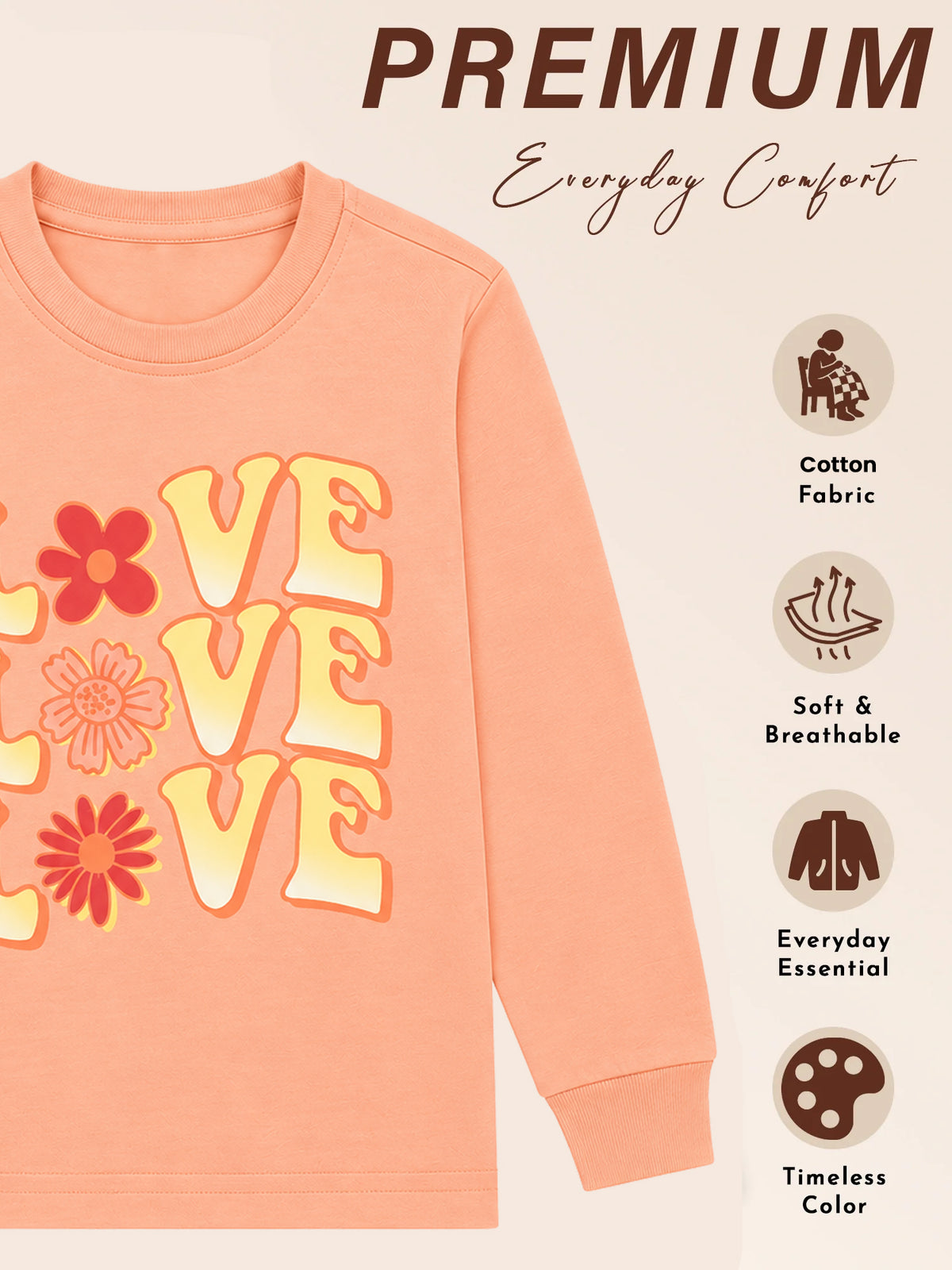 Girls Printed Round Neck Full Sleeve T-Shirt for Casual Wear, Comfortable Coverage and Regular Wardrobe Use - Pack of 1