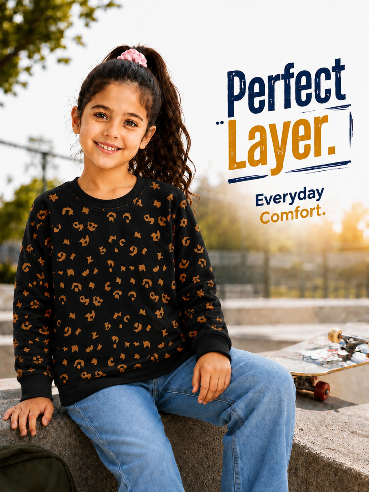 Girls Printed Round Neck Full Sleeve Sweatshirt for Casual Wear, Comfortable Coverage and Winter Wardrobe Use - Pack of 1