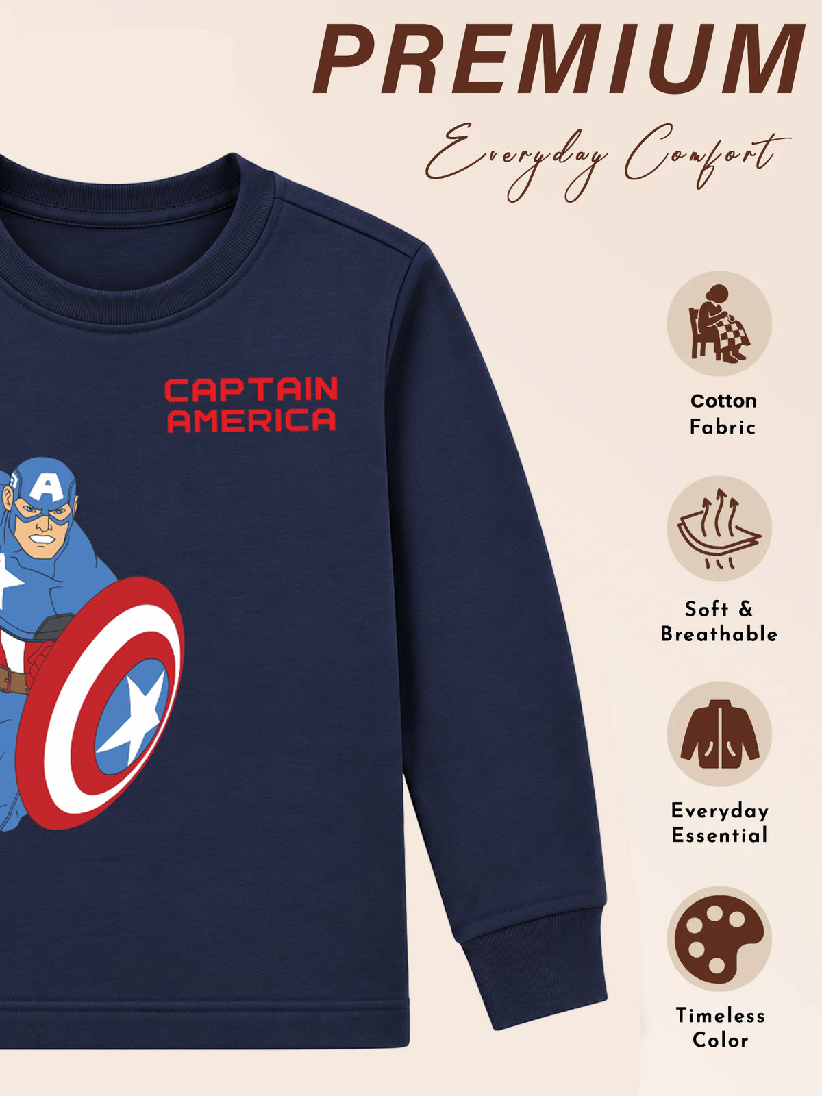 Boys Avengers Round Neck Full Sleeves Sweatshirt for Casual Wear, Lounge Comfort and Everyday Wardrobe Use