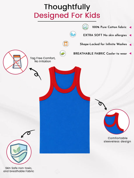 Boys Cotton Rib Vest Round Neck Sleeveless Pack of 4