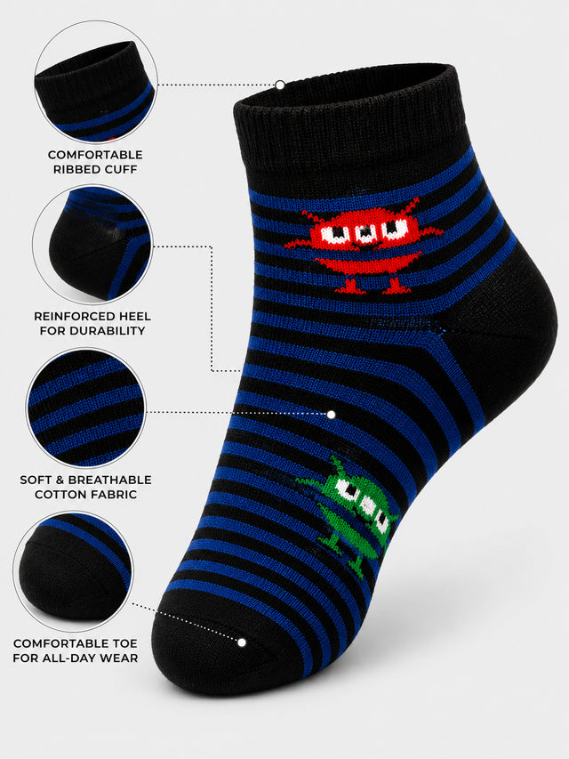 Boys Antibacterial Super Soft Socks for Everyday Comfort, Regular Wear and Casual Wardrobe Use - Pack of 3