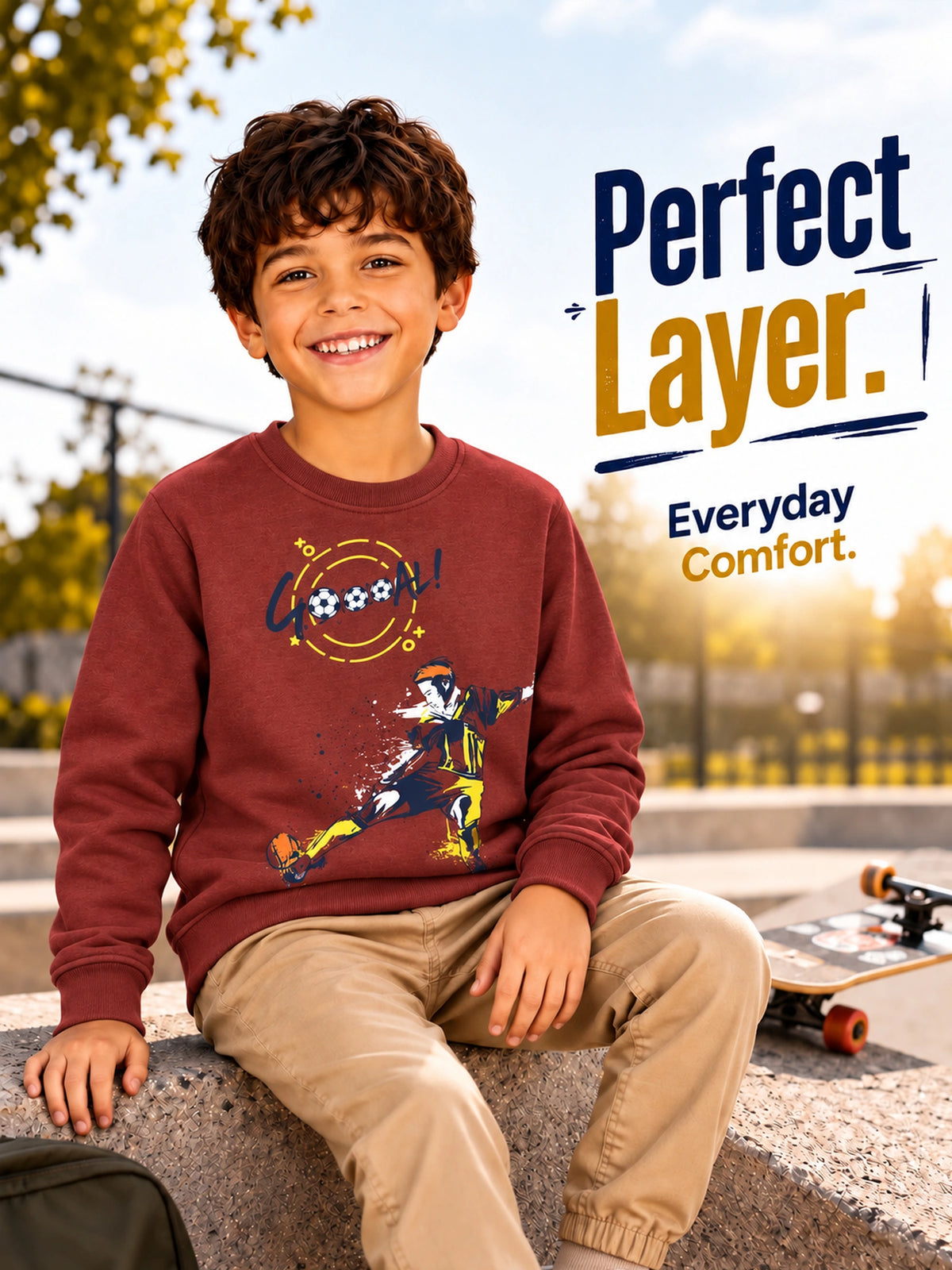 Boys Round Neck Full Sleeves Sweatshirt for Casual Wear, Lounge Comfort, Easy Movement and Regular Wardrobe Use