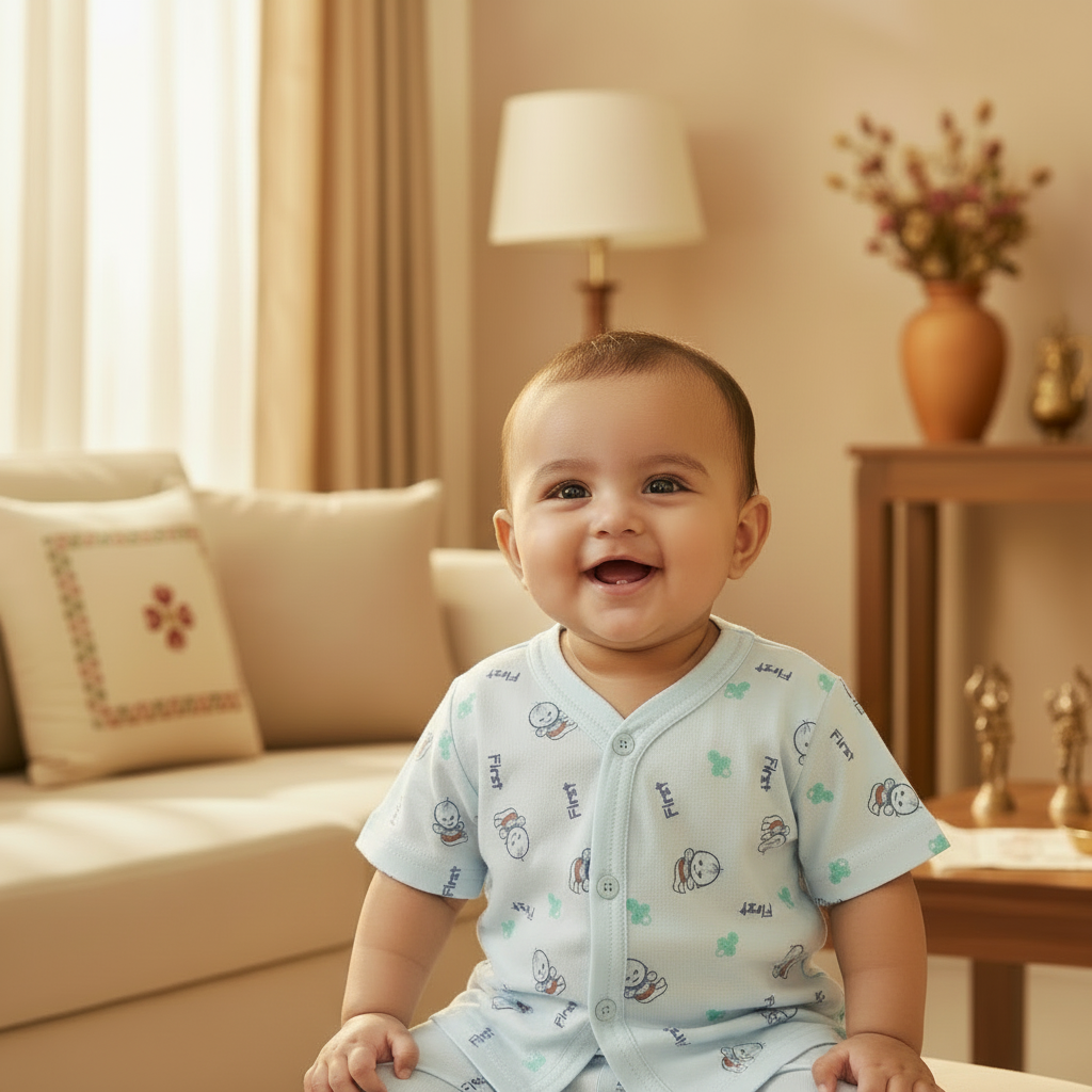 Baby shirt with cartoon print on a white background