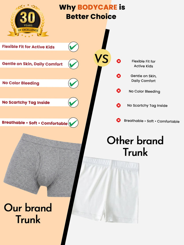 Boys Cotton Solid Trunks with Breathable Innerwear Comfort, Elastic Waistband and Stretchable Fit - Pack of 2