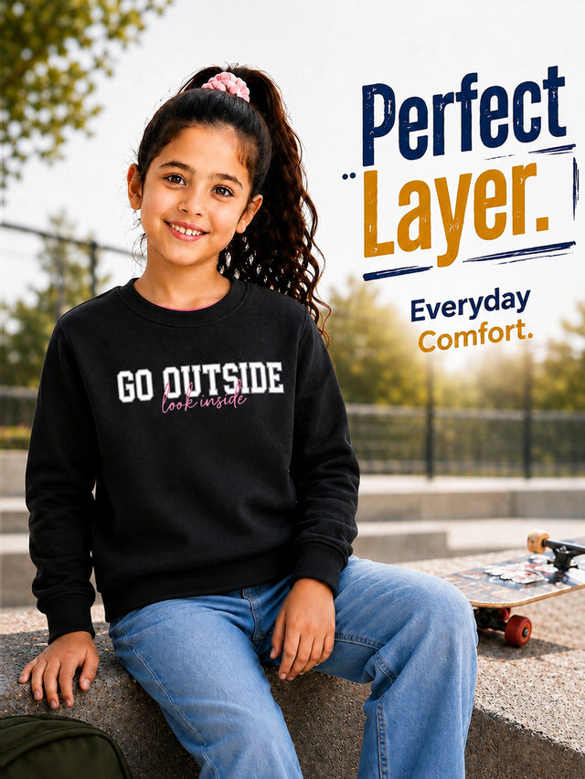 Girls Round Neck Full Sleeves Sweatshirt with Clean Casual Styling for Everyday Comfort and Cool-Weather Wear