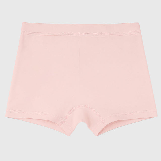 Light pink girls' cotton innerwear shorts, soft fabric, flat lay on white background