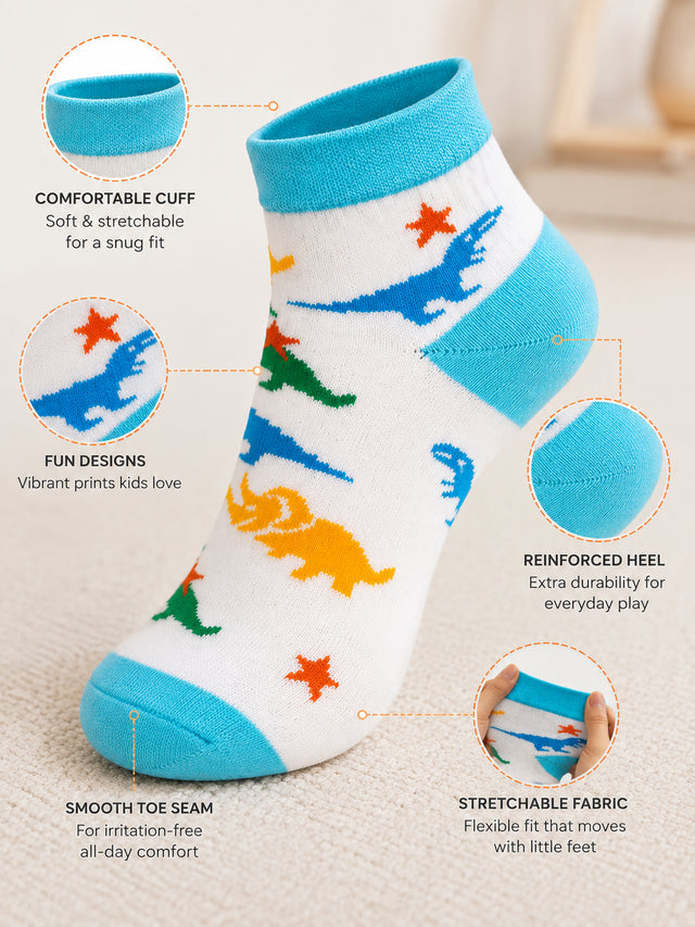 Boys Ankle Length Cotton Socks with Antibacterial Finish, Moisture Wicking Comfort and Sports Casual Use - Pack of 4
