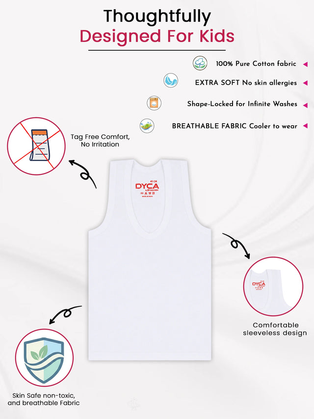 Boys Cotton Vest with Round Neck Sleeveless Design for Comfortable Innerwear Essentials and Regular Use - Pack of 6