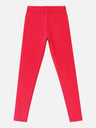 Bright red kids cotton leggings with elastic waistband, full length, plain design on white background