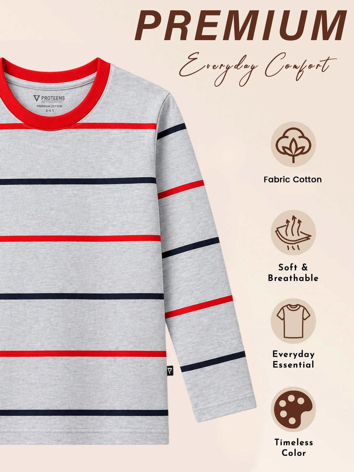 Boys Printed T-Shirt with Round Neck and Full Sleeves for Comfortable Casual Wear and Regular Everyday Use