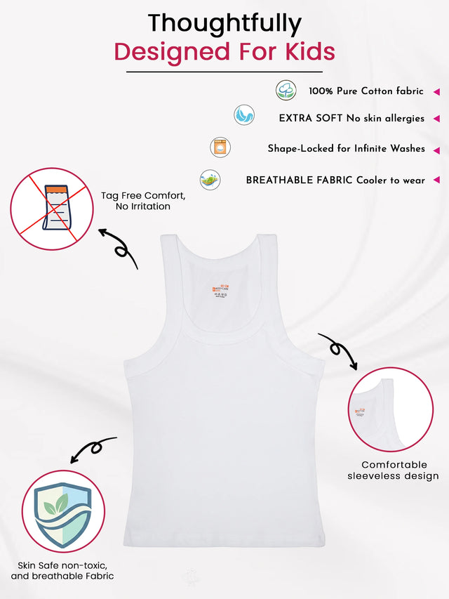 Boys Cotton Vest with Regular Fit and Sleeveless Design for Lightweight Everyday Innerwear Comfort - Pack of 1