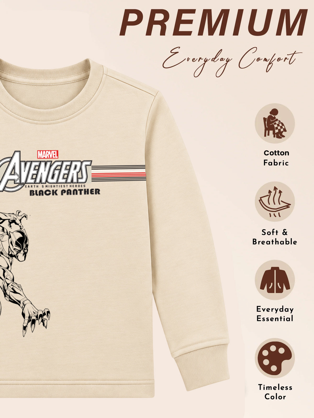 Boys Avengers Round Neck Full Sleeves Sweatshirt for Casual Wear, Lounge Comfort and Everyday Wardrobe Use