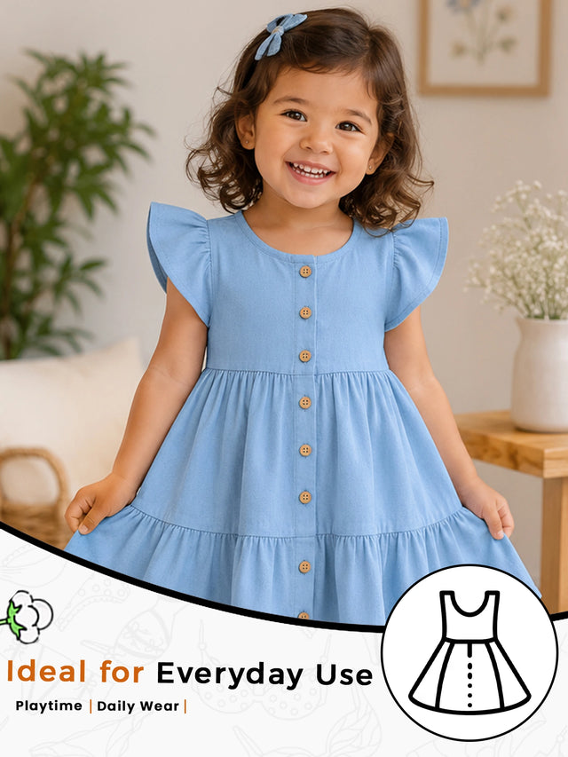 Girls Round Neck Half Sleeve Frock with Soft Cotton Fabric and Floral Embroidery for Parties and Special Occasions