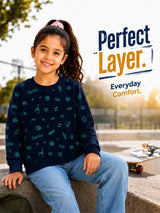 Girls Printed Round Neck Full Sleeve Sweatshirt for Casual Wear, Comfortable Coverage and Winter Wardrobe Use - Pack of 1