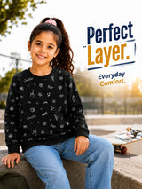 Girls Printed Round Neck Full Sleeve Sweatshirt for Casual Wear, Comfortable Coverage and Winter Wardrobe Use - Pack of 1