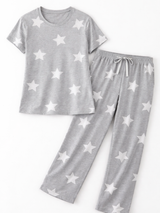 Bodycomfy Women's Printed Soft Cloud Night Suit - Acru Melange With Star Print