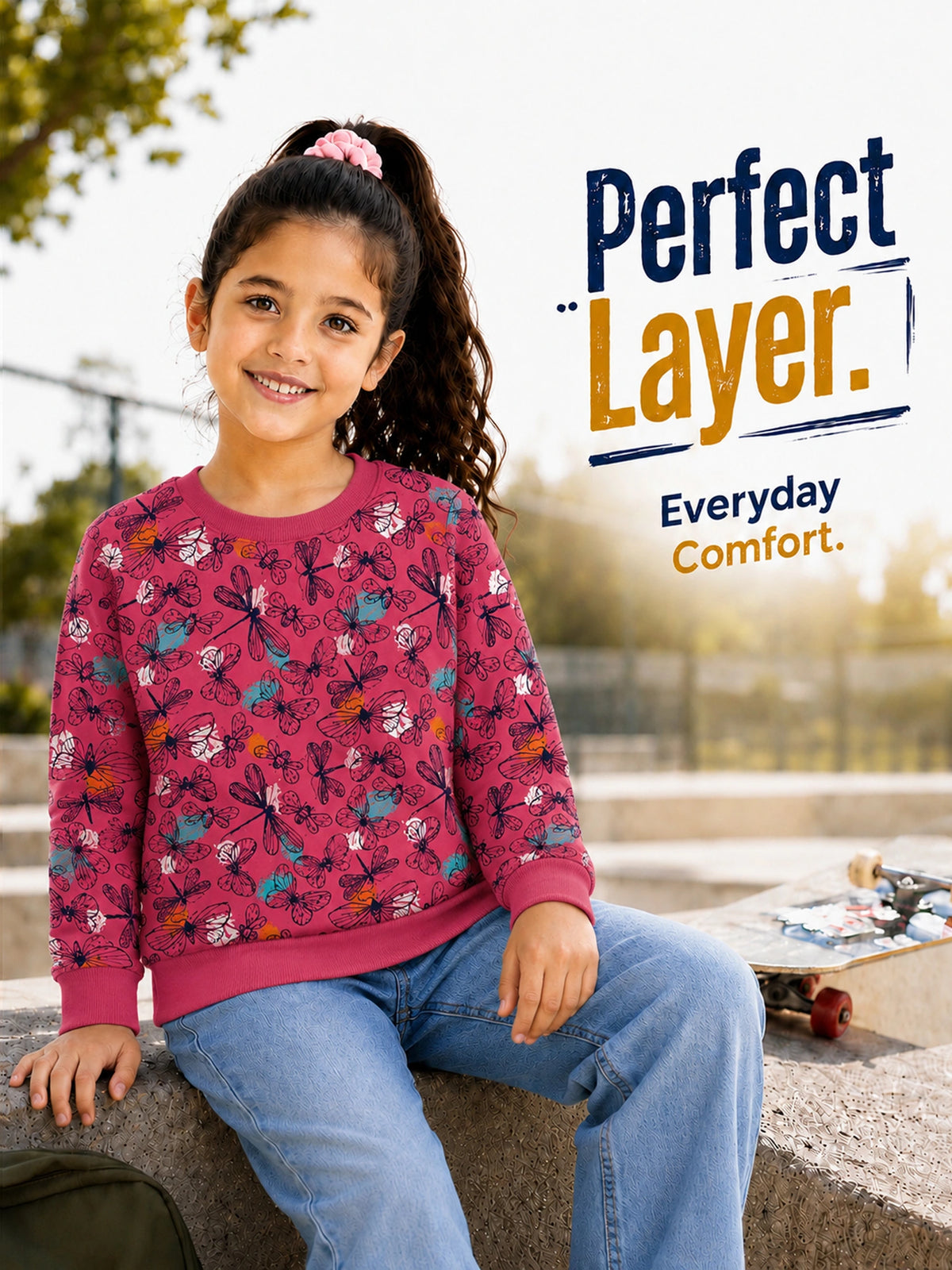 Girls Printed Round Neck Full Sleeve Sweatshirt for Casual Wear, Comfortable Coverage and Winter Wardrobe Use - Pack of 1