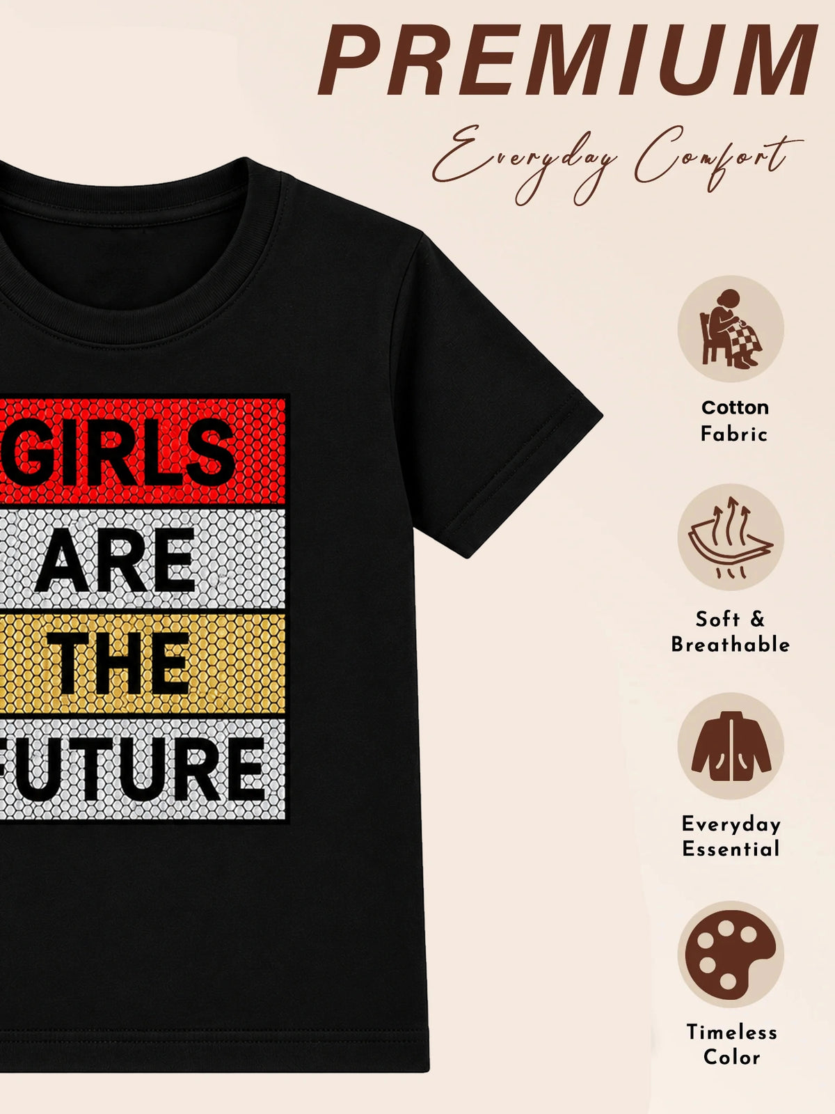 Girls Cotton Round Neck Half Sleeves T-Shirt for Casual Wear, Easy Movement and Everyday Wardrobe Use
