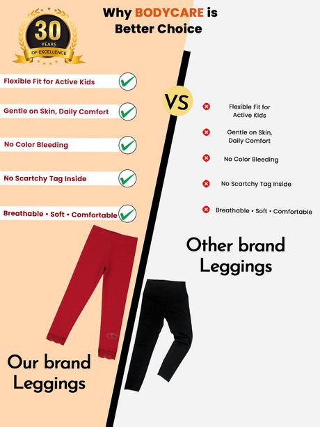 Girls Cotton Spandex Leggings Inner Elastic Stretch Pack of 6