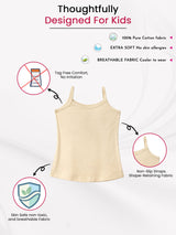 Girls Plain Vest 100% Cotton Sleeveless Innerwear Camisole and U-Neck Styling for Lightweight Comfort - Pack of 3
